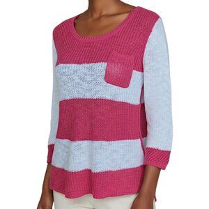 Style & Co Pink and White Striped Knit Sweater Women's Size PM